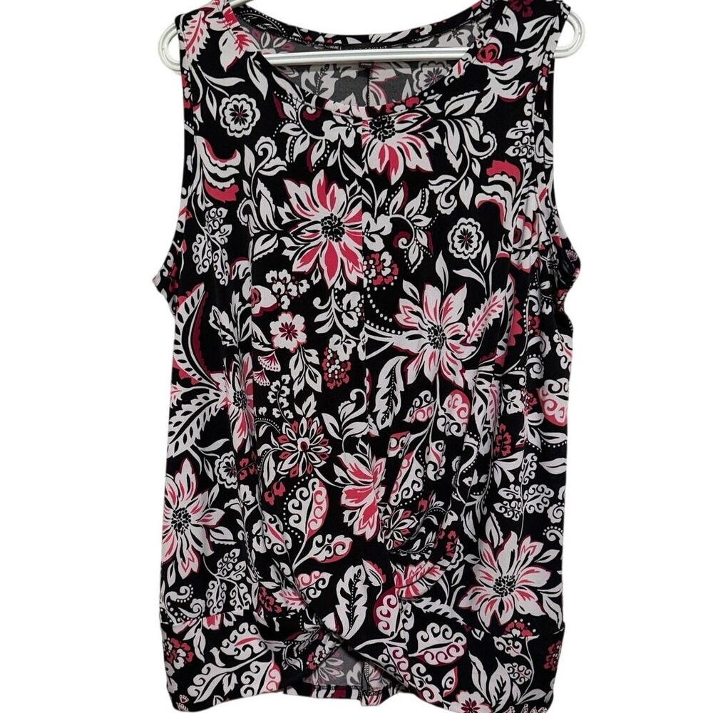 Lane Bryant Women's Black Pink Floral Sleeveless Blouse Twisted Front Size 18/20